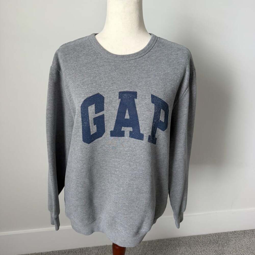 Gap Women's Gray Fleece Sweatshirt with Navy Logo